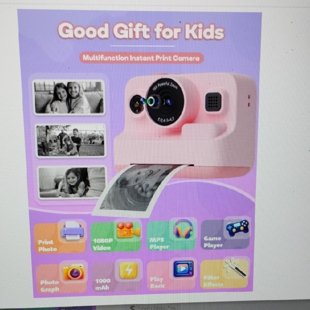 Pink Instant Print Camera with Video and MP3